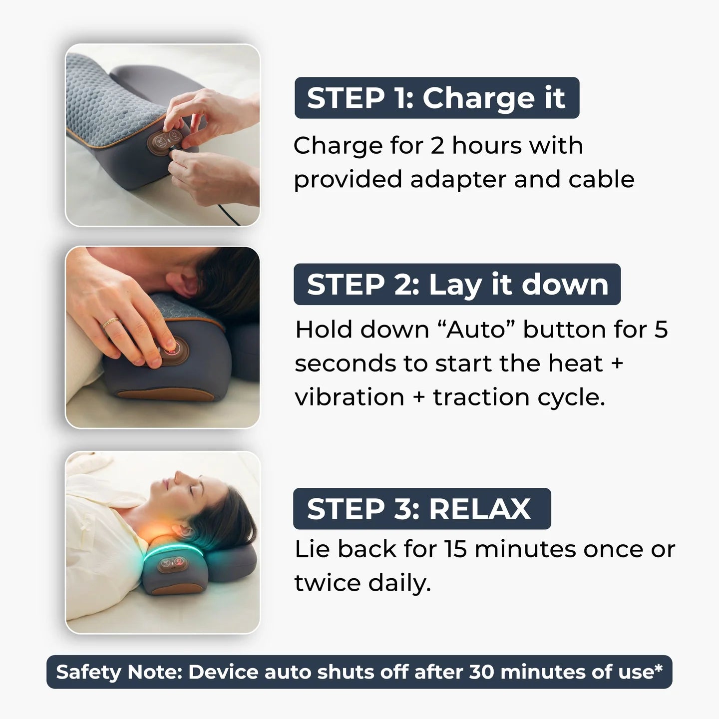 MyCareBuddy 3-in-1 Neck Relief Pillow — Heat, Massage & Gentle Stretch