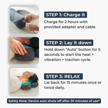 MyCareBuddy 3-in-1 Neck Relief Pillow — Heat, Massage & Gentle Stretch